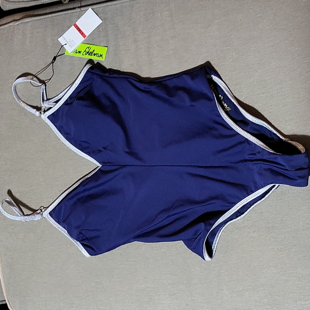 NWT Sam Edelman navy and silver one piece swim